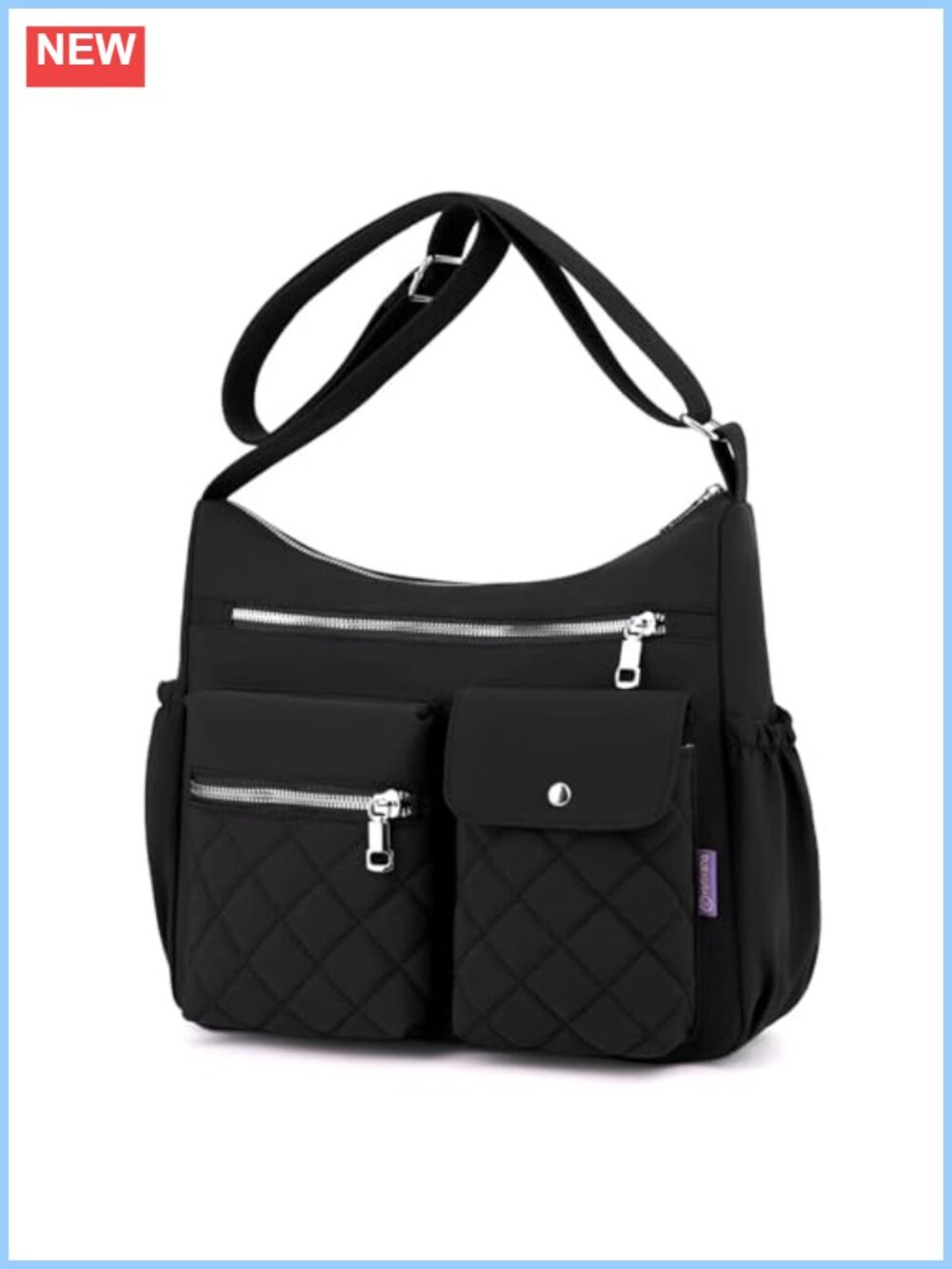 Quilted Nylon Crossbody Bag Waterproof Multi-Pocket Shoulder Handbag